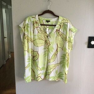 Ann Taylor Factory Cap-sleeved Lime Green Leaf Blouse, NWT